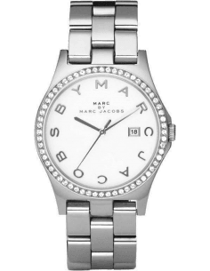 Montre Femme Marc Jacobs Henry MBM3044 Cadran Blanc Acier Argenté Lunette Strass