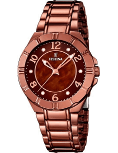 Montre Festina F16729/1 pour Femme - Cadran Marron, Boîtier et Bracelet Acier Or Rose