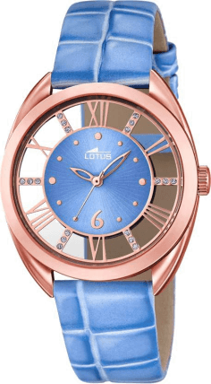 Montre Femme Lotus Trendy L18226/2 - Boîtier or rose et bracelet cuir bleu