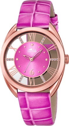 Montre Femme Lotus Trendy L18226/1 - Cadran squelette fuchsia, bracelet cuir rose