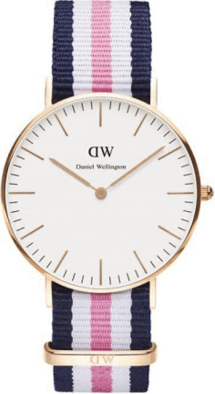 Montre Unisexe Daniel Wellington DW00100034, Boîtier Nylon Or Rose 36mm, Bracelet NATO Tricolore