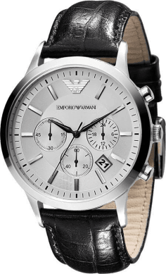 Montre Homme Emporio Armani AR2432 Chronographe Cadran Argent Bracelet Cuir Noir