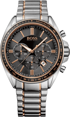 Montre Homme Hugo Boss 1513094 Cadran Noir Acier, Détails Or Rose
