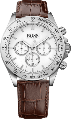 Montre Homme Hugo Boss 1513175 Chronographe Sport Cadran Argent Bracelet Cuir Marron