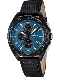 Montre Homme Festina Sport F16847/3 Cadran Bleu Bracelet Cuir Noir