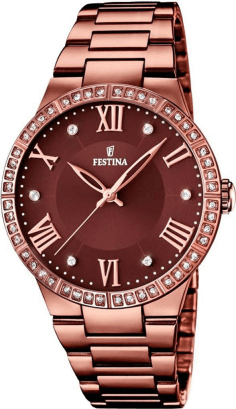 Montre Festina F16801/1 pour Femme - Boîtier Bronze, Cadran Marron Serti de Strass