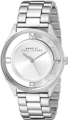 Montre Femme Marc Jacobs MBM3412 Acier, Cadran Squelette Transparent Gris Électrique